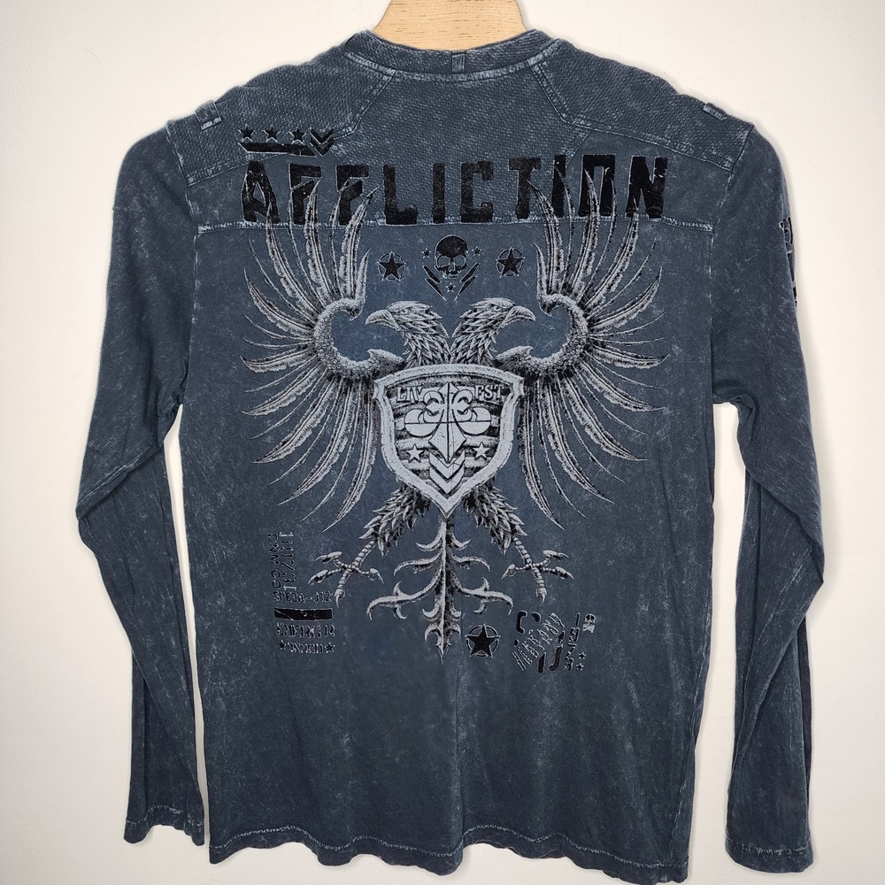 Affliction Live Fast Men's Size XL‎ Gray Black Long Sleeve Shirt Button